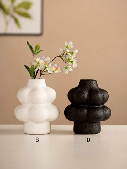 1pc Vertical Gestreepte Ceramic Vase, Zwart White, Minimalist Moderne Mini Wedding, Home, Desk, Office, Hotel, Living Room, Holiday Birthday Graduation Home Back To School Room Supplies ations Flower Vase Glass view 8