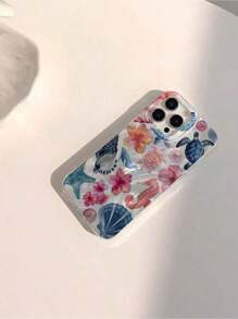 1pcs Bright Blue & Orange Seascape Shell Design Shiny Waterproof Shockproof Non-Slip Soft Phone Case Protective Cover, Compatible WithIphone