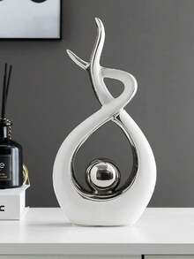 1pc Modern Art Resin Sculpture Decor, White Gold Resin Home Decor For Living Room, Dining Room, Coffee Table, Farmhouse Style Decoration, Vase For Living Room, Kitchen, Fireplace, Bedroom, Dining Table, Office, Minimalist Home Decor, Mother's Day Gift, Graduation Gift, Wedding Decor Vase - Multicolor - View 9