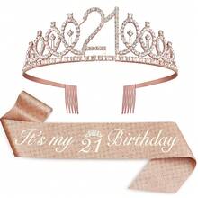 2pcs/Set Birthday Sash And Tiara For Women Including Birthday Crown,It's My Birthday 11th 12th 13th 14th 15th 16th 17th 18th 19th 20th 21th 22th 23th 24th 25th 26th 29th 30th Birthday Sash Ribbon Fabulous Candles And Cake Topper, Birthday Women Gifts For Happy Birthday Party Favor Supplies For Rose Gold Party Accessories
