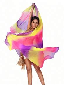 1 pieza Velo ligero y transparente de color degradado vibrante - Accesorio de disfraz de chal para actuación de danza del vientre - Multicolor - Ver 21