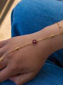 1 pezzo Braccialetto completo per dita in acciaio inossidabile, con cristalli e design floreale, adatto per appuntamenti, banchetti, feste e uso quotidiano