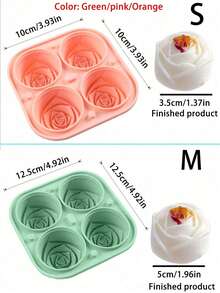 （限时特惠）1个烘焙模具，蛋糕/巧克力/果冻/布丁模具，4孔设计，玫瑰花造型冰格带盖，硅胶材质，适用于生日派对、礼品制作、饮品制作、咖啡、鸡尾酒、威士忌、手工皂制作。冰格可制作软冰块。 - 彩色 - 查看 8