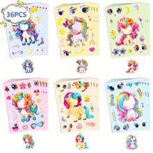 6/12/36 Sheets Make A Face Unicorn Stickers, Make Your Own Rainbow Pony Puzzle Stickers Craft Game Activities For Birthday Party Supplies Art Project Rewards Festival Gifts Birthday Decorations, Back To School, Birthday Gift, Graduation Gift