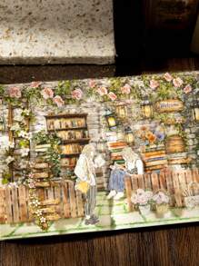 20 Peças/Pacote Adesivos PET com Padrão de Livro de Flor Vintage, Adesivos Decorativos de Álbum DIY para Scrapbooking, Materiais Escolares, De Volta às Aulas