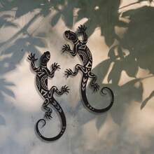 1/2 Stück Metall Gecko Wanddekoration, modernes Reptilien Design robuste Eisen Wandskulptur für Innen/Außen, Zuhause, Garten, Terrasse, Gartendekoration, Gartenausstattung
