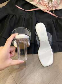 Transparentes y elegantes sandalias de tacón alto para mujeres, sandalias de tacón grueso de cristal para uso en exteriores en verano, estilo francés de media sandalia, elegantes sandalias planas para dama