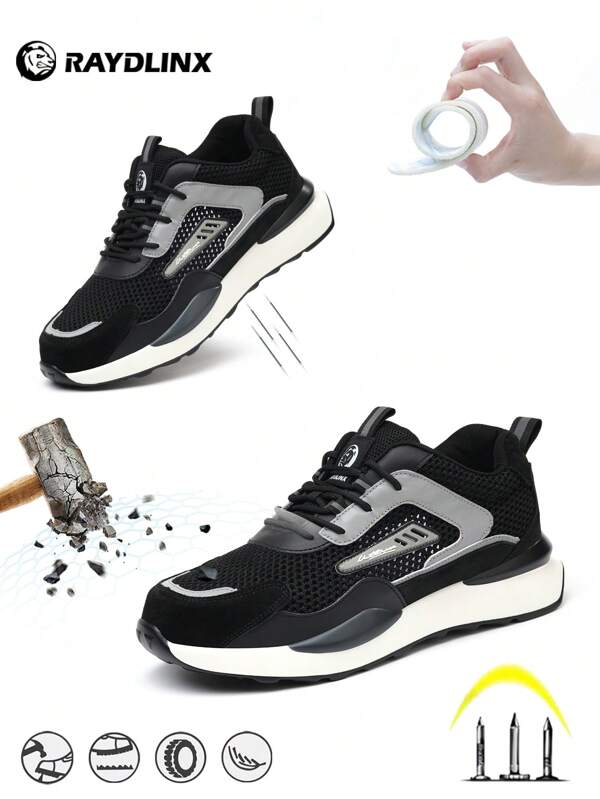 RAYDLINX Men's Summer Breathable Steel Toe Work Shoes, Puncture Resistant, Anti-Crush, Comfortable, Odor Resistant, Shoes For Construction Site