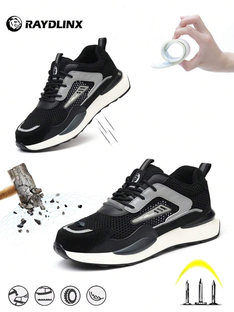 RAYDLINX Men's Summer Breathable Steel Toe Work Shoes, Puncture Resistant, Anti-Crush, Comfortable, Odor Resistant, Shoes For Construction Site