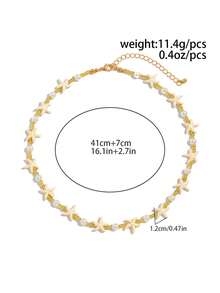 1pc Bohemian Style Starfish & Pearl Necklace, Retro Fashion Beaded Necklace For Men