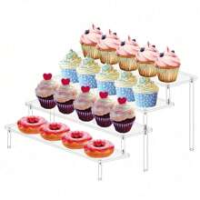 4 Tier Cupcake Display Stand Acrylic Display Risers Perfume Stand Shelf & Versatile Cupcake Stand Holder Clear Acrylic Shelf Risers For Display Stands For Food, Tabletop UseOrganizer Figures Cup Cake Dessert Shelves For Party For Decoration And Organizer