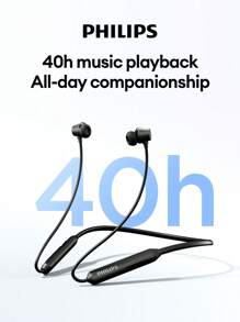 PHILIPS Écouteurs Bluetooth tour de cou PHILIPS TAN2020, écouteurs intra-auriculaires de sport avec gros diaphragme dynamique, haute qualité audio, double microphones, réduction de bruit active ANC, tour de cou magnétique, pour smartphones et ordinateurs