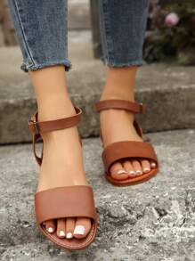 Plus Size Women's Simple Casual Sandals, Open Toe Flat Roman Shoes, Fashion Slippers 2025 Spring & Summer