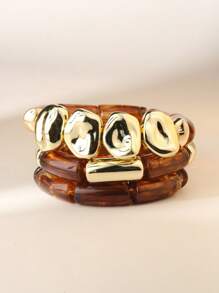 3 Stücke Vintage Acryl Bambus Perlen stapelbare Armbänder, minimalistische modische elastische Manschetten Armbänder für Frauen, geeignet für den täglichen Gebrauch, Partys und den Urlaub, dekoratives Schmuckset