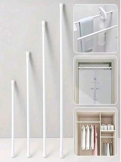 1/2 件免打孔多功能伸缩杆，安装简单，非常适合浴室浴帘杆、阳台晾衣杆、衣柜挂衣杆、门窗挂帘杆、窗帘杆支架、浴室配件家居浴室装饰返校