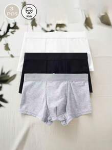 3 pièces Slips pour jeunes garçons - Sous-vêtements en tissu tricoté de style classique pour garçons