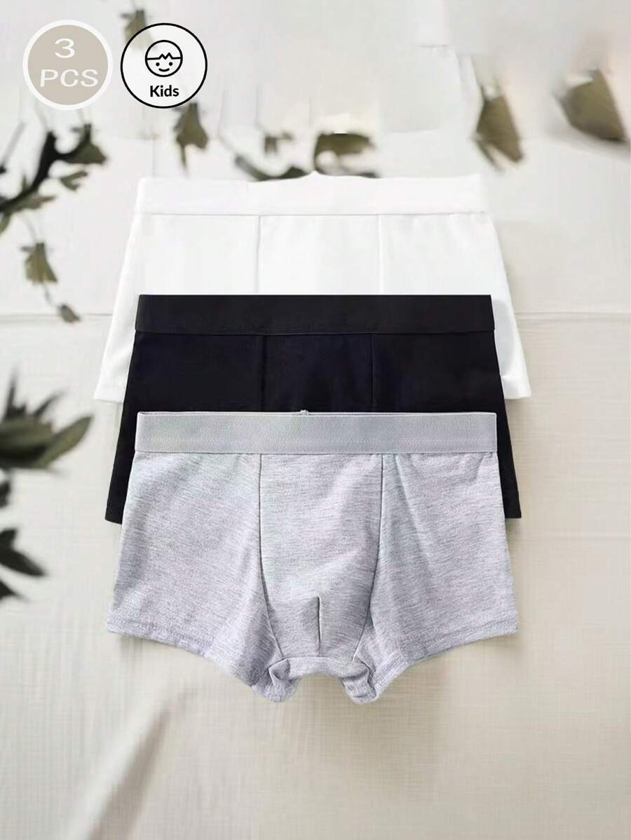3 pièces Slips pour jeunes garçons - Sous-vêtements en tissu tricoté de style classique pour garçons