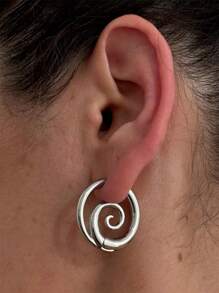 1pair Stainless Steel 18K Gold Plated Spiral Snail Hoop Earrings For Women Fashion Punk Tones Stainless Steel Chunky Jewelry Accessory To Wear On Festive Party Occasions