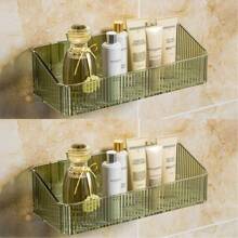 1/2pcs Bathroom Shelf, Home Rustproof Hanging Bathroom Storage Rack, Waterproof No-Drill Wall Mount Organizer For Shower, Toilet, Kitchen, Balcony
