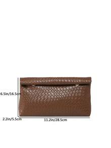 Fashionable Solid Color Handbag, PU Material Large Capacity Flap Magnetic Closure Small Square Bag, Crocodile Pattern Women's Purse, Multipurpose Party Evening Bag, Suitable For Women's Travel And Shopping - Brown - View 10