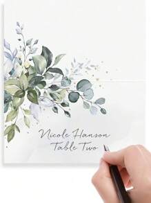50pcsGreen Leaf Watercolor Place Cards For Weddings Or Parties, Table Seating Cards, Scored, Easy To Fold