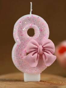 1 Peça Vela de Aniversário com Número Decorado com Strass em Formato de Laço Rosa para Festa de Aniversário, Evento Comemorativo, Decoração de Bolo, Suprimentos para Festa de Aniversário Infantil, Velas Aromáticas, Velas com Números, Velas de Aniversário Infantil, Decoração de Bolo