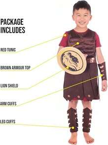 Morph Costumes Kids Roman Gladiator Costume - Fun Fancy Dress Outfit For Boys - Authentic Warrior Look For Dress Up, Halloween & Themed Parties - Brown - View 5