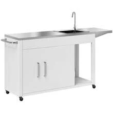 Outdoor Grill Table Grill Cart With Folding Side Table, Steel Sink - White - View 4