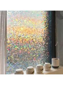 1. PC Privacy Window Glass Film, Solid Color Background Rainbow Crescent Fragment Decorative Glass Film, Electrostatic Adsorption Easy To Install Adhesive Free Removable Glass Film, Bedroom Bathroom Door And Window Glass Film, Suitable For Home, Home Bathroom Object Kitchen Study, Master Bedroom Room Office, Electrostatic Adsorption Application, Enhances Privacy Through Light Filtering