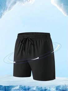 1-Piece, Men's Quick-Dry Lightweight Athletic Shorts, Pocket Zipper And Drawstring At Waist, Letter Printing, Suitable For Gym Workouts, Running, And Climbing