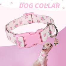 1pc Cute Dog Collar With Flower Pendant, Adjustable Soft Comfortable Pet Floral Print Collar Suitable For Small, Medium, Large Dogs, Pink