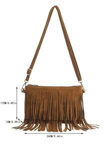 Bolso de hombro cruzado con flecos retro y distintivo, bolso cruzado vintage con flecos, bolso de hombro versátil para mujer, bolso cuadrado con flecos de estilo bohemio para uso diario y como regalo de festival