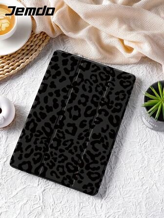猎豹，豹纹 1 件黑色豹纹平板电脑保护套带笔槽，防摔，支持睡眠/唤醒，兼容三星和 iPad