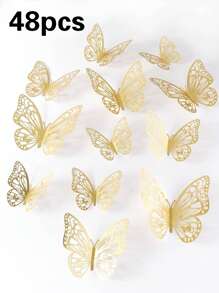 Set de 12/48/72 Piezas de Pegatinas de Mariposas 3D Huecas para Decoración de Pasteles, Boda, Sala de Estar, Hogar, Fiesta de Revelación de Sexo, Decoración de Habitación, Decoración de Pared, Pegatinas Personalizadas