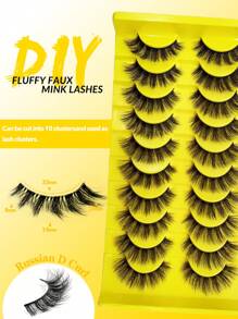 Cílios Postiços 3D Eyelashes Estilo Mangá 16mm Comprimento Cílios de Vison Fadas Espigados em Formato D-Curvados que Parecem Extensão Tiras de Cílios Anime de Olho de Gato Aparência Natural Volume Cílios Postiços Espigados 10 Pares