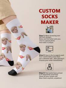 1 paire de chaussettes mi-longues customisées pour hommes. Vous pouvez mettre n'importe quel visage sur les chaussettes. Chaussettes personnalisées avec photos, chaussettes moyennes et longues customisées amusantes, convenant pour des occasions telles que la Saint-Valentin, les anniversaires et les cadeaux.
