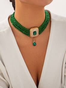 1pc Vintage Boho Style Multi-Layer Crystal Beaded Necklace, Elegant & Fashionable Glass Rhinestone Jewelry For Ladies, Suitable For Daily Outfits, Parties And Banquets - Beaded Necklace - View 16