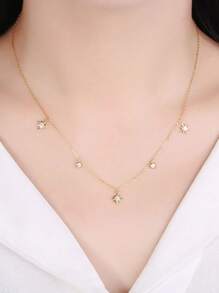 1 Stück Halskette mit Stern-Zirkonia-Anhänger für Frauen, runder weißer Kristall Anhänger Halskette, Schmuck für Valentinstag, Mutter, Muttertag, Geschenk