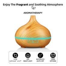 Wood Grain Aroma Diffuser  Remote Control, Timer & 6 Oil Set  550ml Cool Mist Humidifier