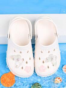 Zuecos de madera con perlas para niñas, zapatos de jardín, sandalias ligeras y cómodas de suela calada con adorno de lazos - Apropiados para el hogar, el jardín y exteriores, Pantuflas de EVA para niñas