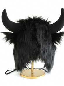 1pc Unisex Classic Fluffy Horns Protective Ear Beanie, Funny For Halloween, Warm Thick Knitted Hat For Winter, Autumn/Winter - Horns - View 1