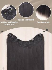 4-Clip Layered V-Shaped Inner Buckle Natural One-Piece Seamless Invisible Hair Extensions For Medium Length Hair (22 Inch/Black) - Black Brown - View 3