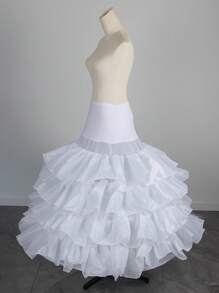 Lolita Ruffle Dress Crinoline Petticoat, 4-Layer Elastic Waist Design, White Color, For Wedding Bridal Dress