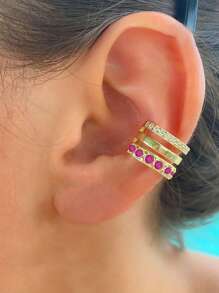 1pc Fashionable Personalized Geometric C-Shaped 18K Gold Plated Zirconia Ear Clip Ear Bone Clip