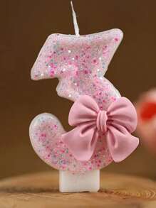1 Peça Vela de Aniversário com Número Decorado com Strass em Formato de Laço Rosa para Festa de Aniversário, Evento Comemorativo, Decoração de Bolo, Suprimentos para Festa de Aniversário Infantil, Velas Aromáticas, Velas com Números, Velas de Aniversário Infantil, Decoração de Bolo