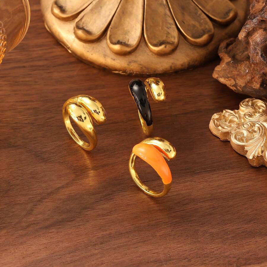 1 件女士 18K 镀不锈钢双水滴油滴戒指，适合约会、工作、日常佩戴和节日 - 款1 - 查看 1