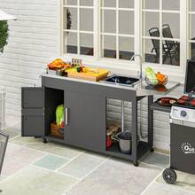 Outdoor Grill Table Grill Cart With Folding Side Table, Steel Sink - 灰色的 - 查看 5