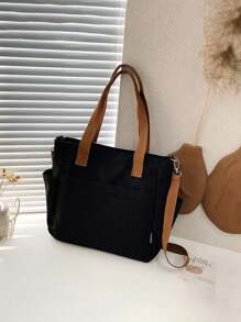 1pc Personalized Women's Canvas Tote Bag, Fashionable Versatile Work/Commute Shoulder Bag, Portable Lightweight Organizer Bag, College Style Large Capacity Student Book Handbag, Multifunctional Embroidered Letter Tote, Suitable For Daily Use, Can Be Given As Gifts To Family, Friends, Mothers, As Personalized Gifts For Mother's Day, Valentine's Day, Nurse's Day, Teacher's Day, Christmas Birthday, Etc.,School Supplies,Back To School,School Gift,For Office,For School,For Classroom,For Teacher Gifts,For University,For Colleague,For Dorm Rooms,For Teacher,For Boys And Girls,For Teenagers,Junior High School Students,Middle School Students,High School Senior High School Students,College Students,University Students,Freshman,Sophomore,Underclassmen