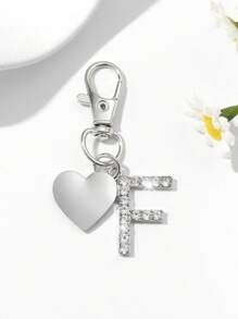 1pc Fashionable European American Luxury Heart Hollow English Letter Shaped Key Chain Pendant, Studded With Rhinestones, Suitable For Women Car Key, Bag Decor, Birthday Gift