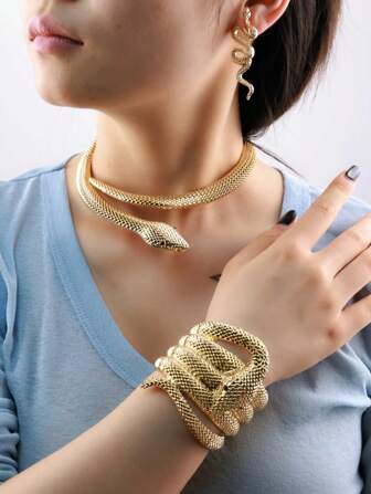 Set de 3/2/1 conjunto de joyas con diseño exagerado de serpiente, accesorio de lujo y estilo único, adecuado para uso diario